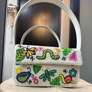 STAUD White Shoulder Bag with Colorful Embroidery